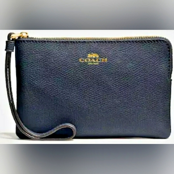COACH Womens Medium Corner Zip Wristlet Wallet Crossgain Leather Midnight color - Picture 3 of 4